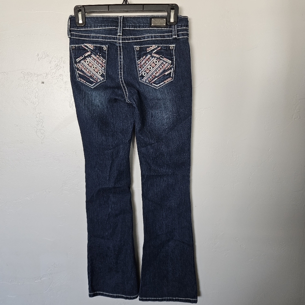 Wired Heart Big Girls 16 Dark Blue Jeans Pink White Embroidered Back Pockets